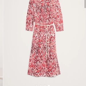 Banana Republic Red and White Floral Long Sleeve Dress